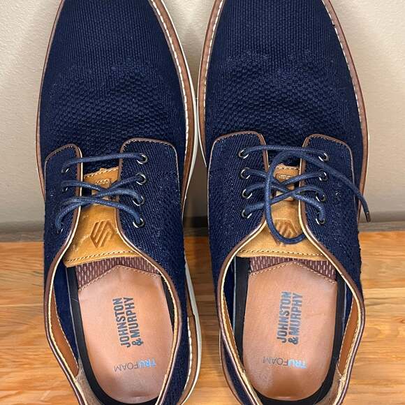 Johnston & Murphy Men's Upton Knit Wingtip Oxford in Navy - Picture 11 of 11